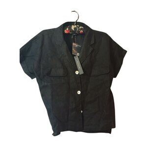 Tahari Black Linen Button-Up Shirt